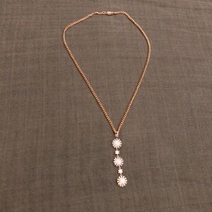 Elegant Gold Tone Rhinestone Snowflake Shape Pendant Necklace